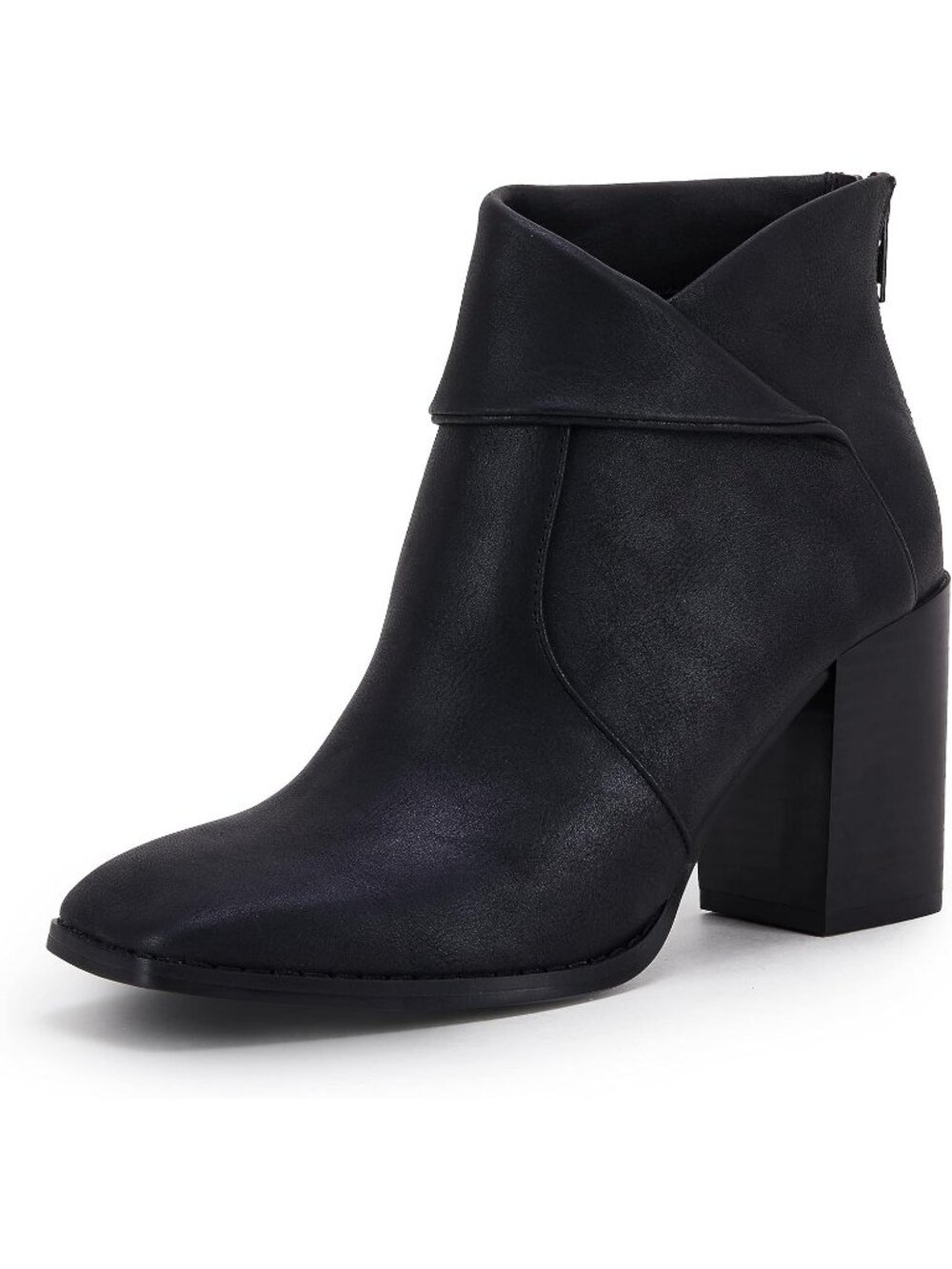 Women's Black Square Toe Ankle Boots High Chunky Stacked Heels Criss Cross